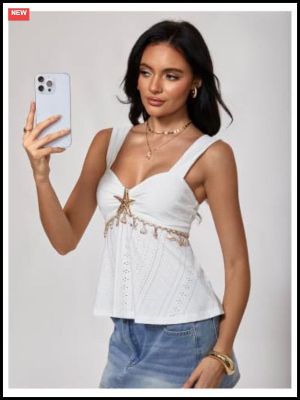 Y2K Eyelet Peplum Tank Top Sweetheart Neck Sleeveless Backless - Picture 3 of 5